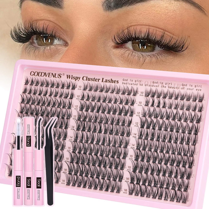 Lash Clusters Kit Wispy Eyelash Clusters Lashes Natural DIY Lash Extension Kit 10-16Mm Cluster Eyelash Extensions Kit 300Pcs C Curl Individual Lashes Cluster Eyelash (No Tweezers)