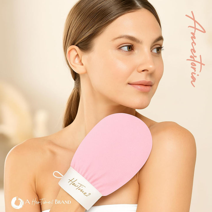 Ancestoria Korean Exfoliating Gloves for Shower, Pink and Black, 2-Pack, Deep Exfoliating Mitts for Body, Reusable and Chemical-Free, a  Brand