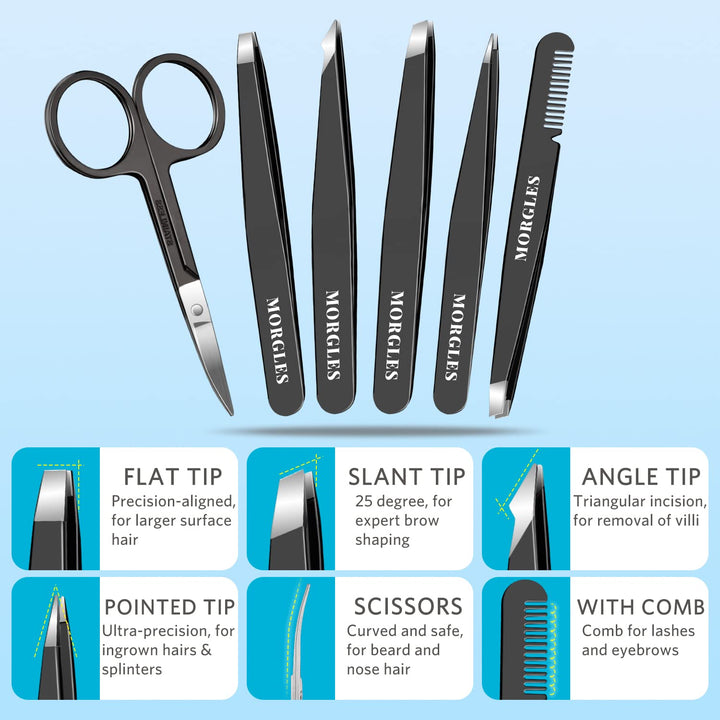 Tweezers Set and Nail Clippers, 9 Pcs Stainless Steel Tweezers Kit for Men Professional Manicure Set for Men Grooming Kit with Leather Travel Case
