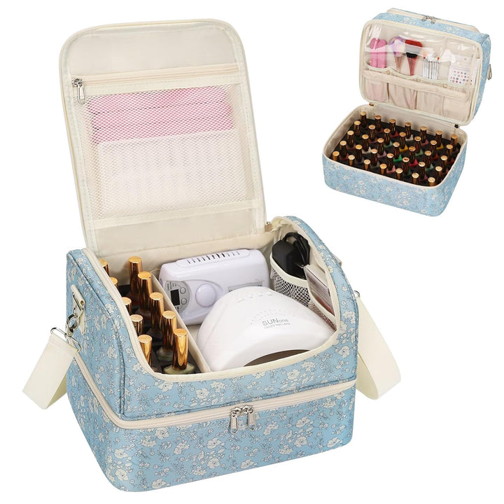 Nail Polish Organizer Case, Nail Supplies Storage Box Holds 45 Bottles Nail Polish & Nail Lamp, Travel Nail Tech Carrying Case, Nail Kit Bag for Nail Stuff & Manicure Tools