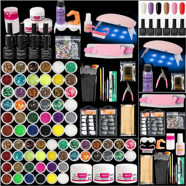Nail Kit Set Professional Acrylic with Everything, 12 Glitter Acrylic Powder Kit Nails Art Tips Decoration, DIY Nail Art Tool and Supplies for Beginners
