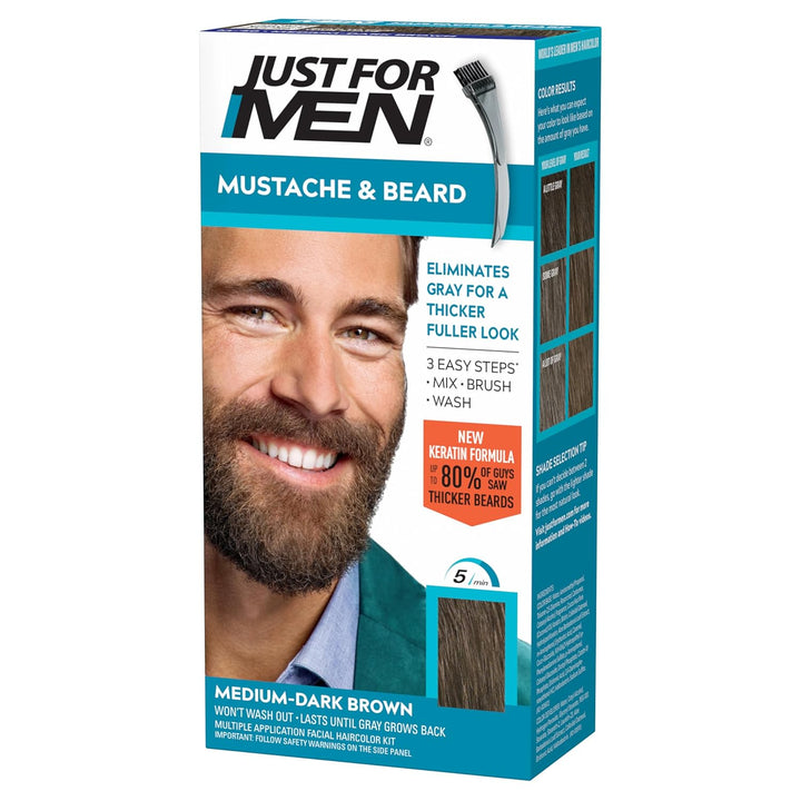 Mustache & Beard, Beard Coloring for Gray Hair with Brush, with Keratin Biotin Aloe and Coconut Oil for Healthy Facial Hair - Medium Brown, M-35, Pack of 1 (Packaging May Vary)