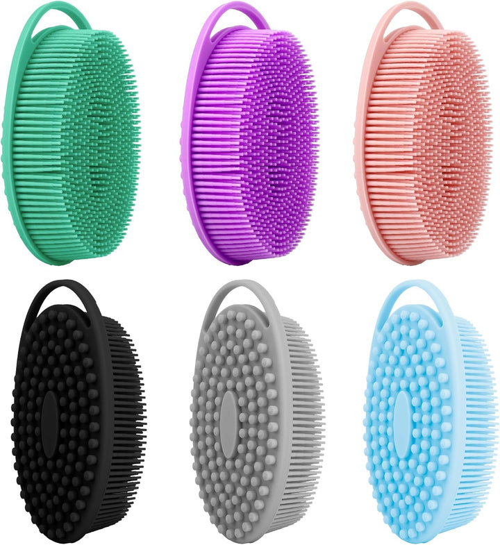 Soft Silicone Body Scrubber 2 PCS Silicone Body Shower, Silicone Loofah 2 in 1 Bath and Shampoo Brush, Body Scrubber Shower Cleaning Exfoliating Use for Sensitive Skin, Lather Well(Black and Pink)