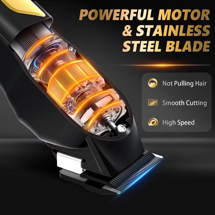 Hair Clippers for Men, Professional Clippers and Trimmers Set, Cordless Clippers for Hair Cutting, Beard Trimmer, Barber Clippers, Rechargeable Electric Shaver, Gifts for Men, Black Gold