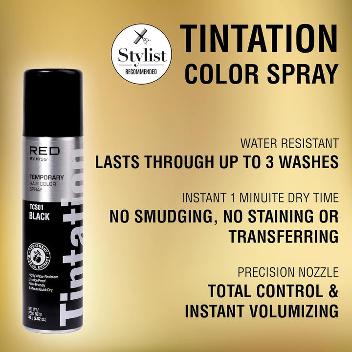 Tintation Temporary Hair Color Spray, Instant Gray Root Touch up Coverage, Water-Resistant & Smudge-Proof, Easy Wash Out, Barber & Hairline Touch-Up, Quick-Dry (Black, 2.82 Oz)