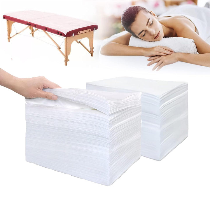 100Pcs Disposable Massage Table Sheets 31.5" X 71" Non-Woven Fabric Bed Covers for Ultimate Hygiene and Comfort in Massage, Tattoo, and Spa Treatments, Breathable and Durable Sheets(White)