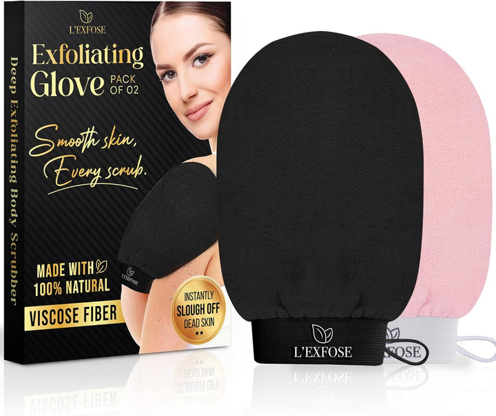 Kessa Hammam Deep Exfoliating Glove 2Pc - Korean Exfoliating Mitt for Shower Ideal for Dead Skin Remover, Keratosis Pilaris & Self-Tanning to Improve Skin Tone Made with 100% Natural Viscose