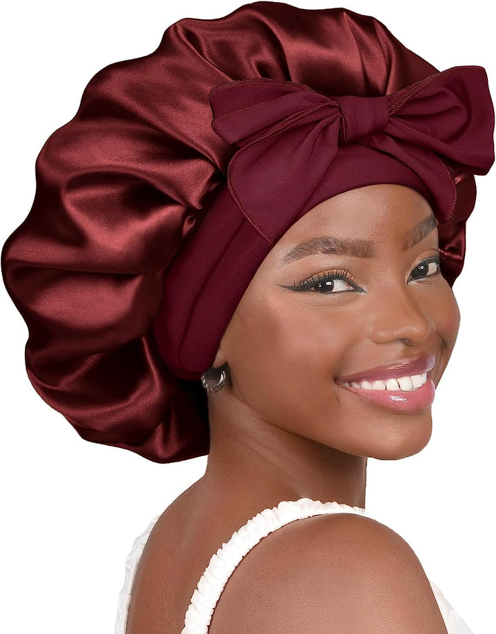 Silk Bonnet for Sleeping Women Adjustable Double Layer Satin Bonnet Reduce Friction Prevent Frizz Natural Curly Hair