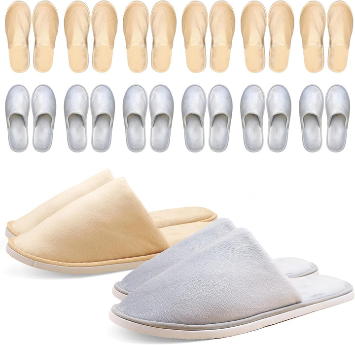 Spa Slippers 6-12 Pairs, Unisex Disposable Slippers Closed Toe Washable, Reusable, Bridal, Indoor, House, Bathroom, Bedroom, Hotel, for Guest