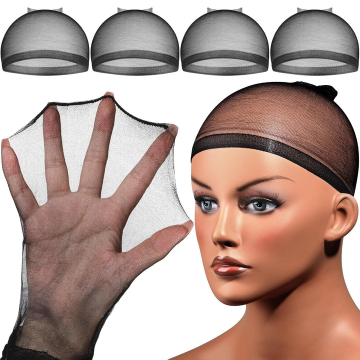 Wig Cap, Nylon Wig Caps, 4 Pieces Stocking Wig Caps for Women (Black）