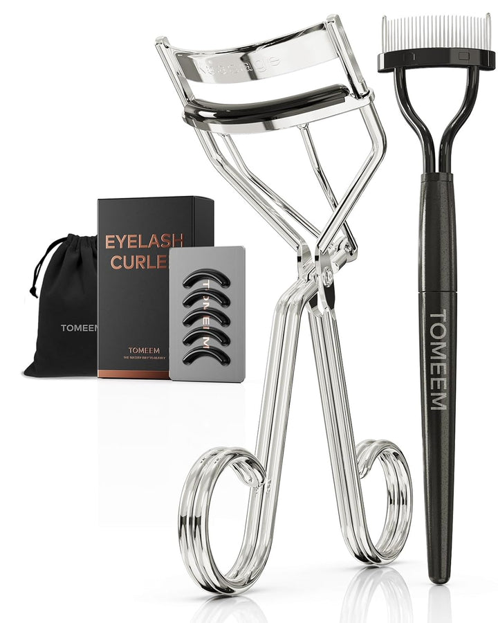 Eyelash Curler with Comb, Professional Volumizing Lash Lift Kit Lash Curler with Refill Pads for Home & Travel Uses, Rose Gold