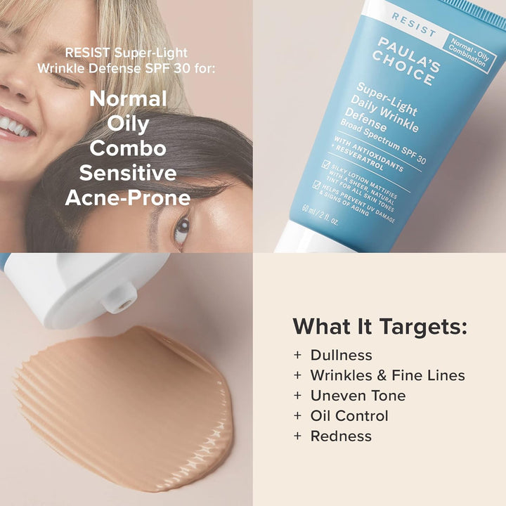 RESIST Super-Light Daily Wrinkle Defense Mineral Sunscreen, SPF 30 Face Sunscreen for Oily Skin, Matte Tinted Face Moisturizer, UVA/UVB Protection, Fragrance-Free