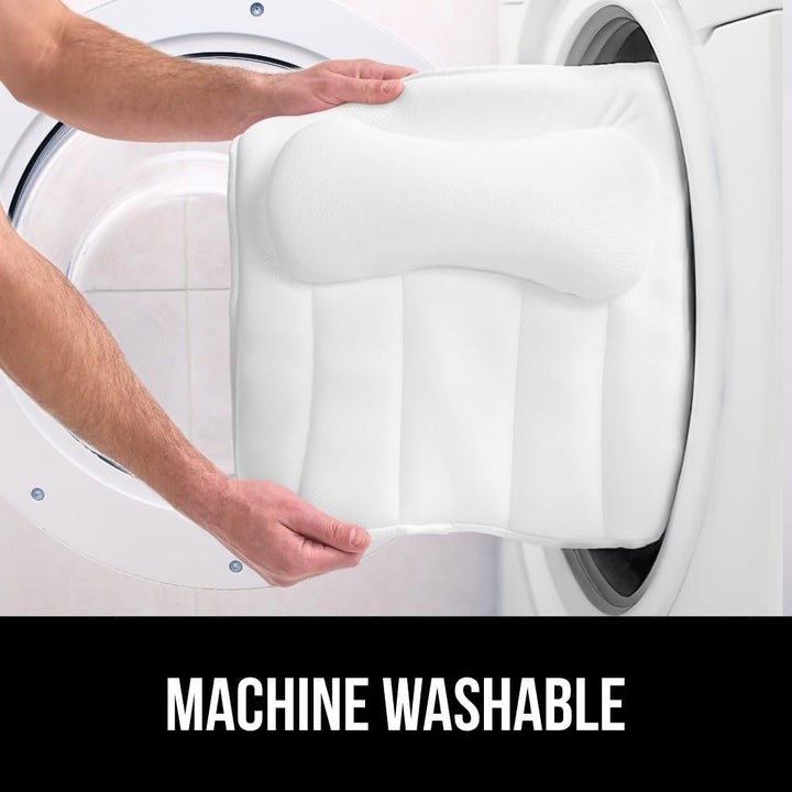 Bath Pillow for Tub with Powerful Suction Cups, Headrest Bathtub Pillows for Neck and Back Support, Machine Washable, Bathtub Accessories for Women, Relaxing Spa Gift Essentials, White