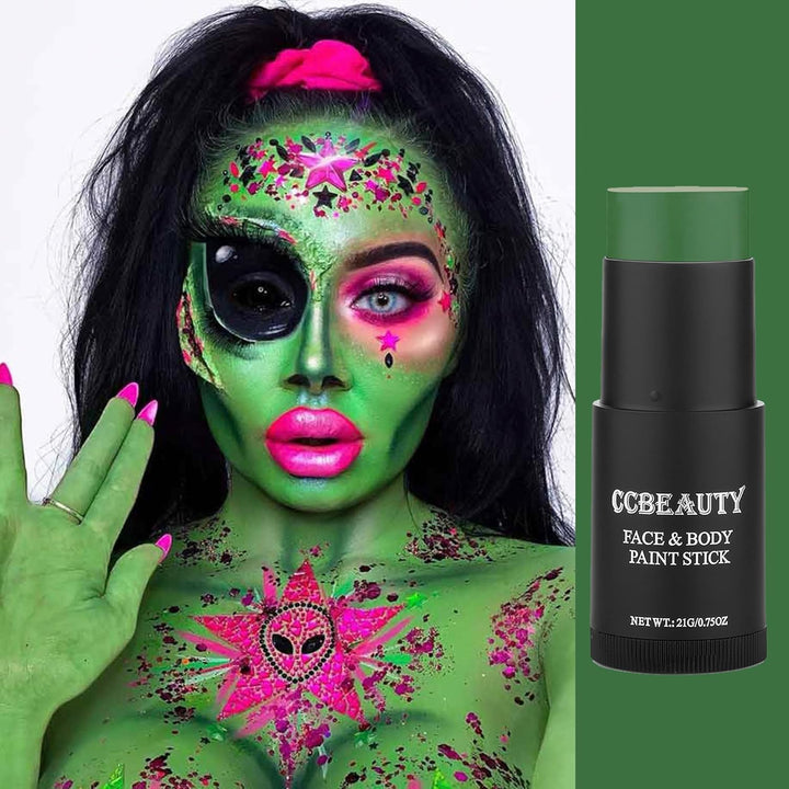Witch Green Face Paint Stick, Face Painting Kit, Dark Green Cream SFX Makeup Foundation, Professional Body Paint for St. Patrick'S Day, Halloween Costume Party, Grinch Hulk Monster Makeup