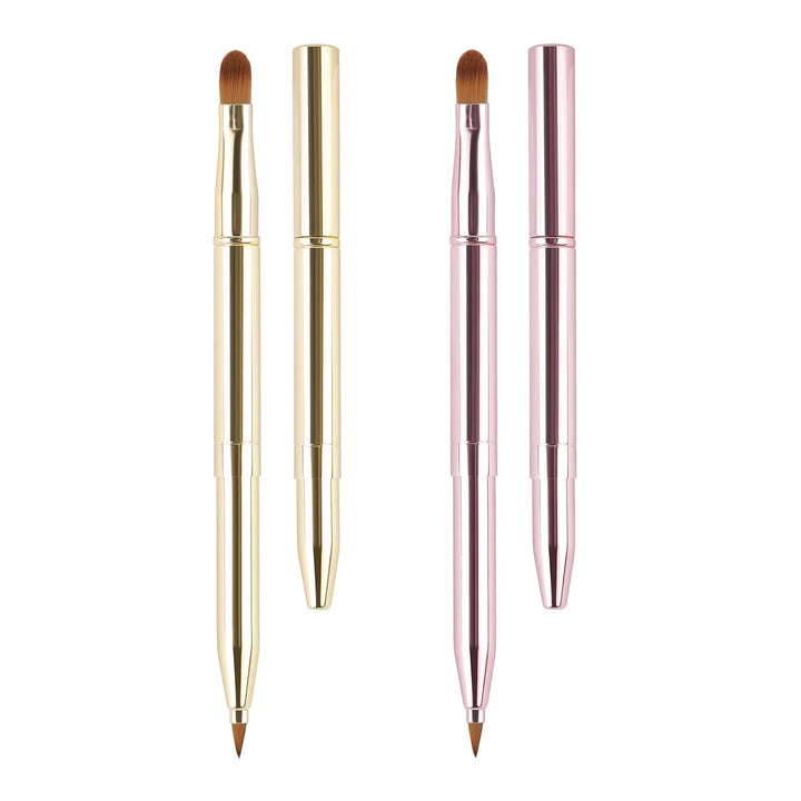 3 Pack Retractable Lip Brush for Lipstick, Retractable Lip Brushes Double-Ended Travel Lip Makeup Brush Set for Lipstick Lip Gloss Include Lid
