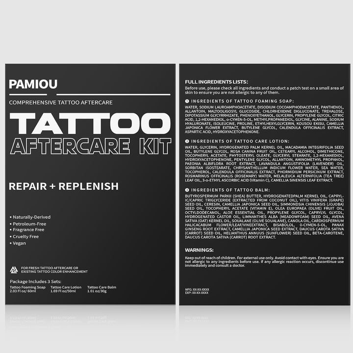 Tattoo Aftercare 3 in 1 Set for New Tattoos, Include Tattoo Balm, Tattoo Lotion and Tattoo Soap, Quick Healing, Soothing, Naturally-Derived, Petroleum-Free, Fragrance Free (3 Piece Set)
