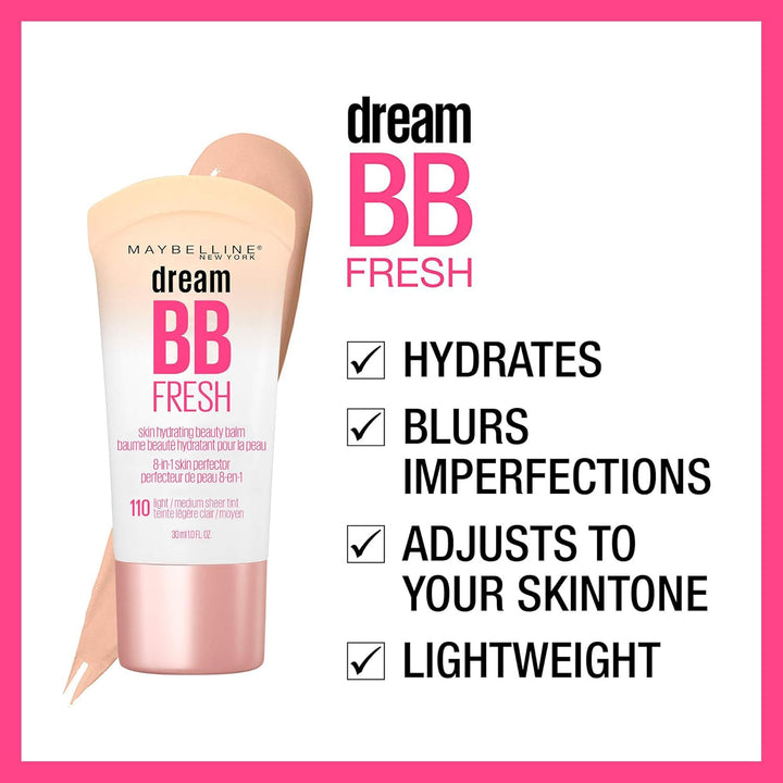 Dream Fresh Skin Hydrating BB Cream, 8-In-1 Skin Perfecting Beauty Balm with Broad Spectrum SPF 30, Sheer Tint Coverage, Oil-Free, Medium, 1 Fl Oz