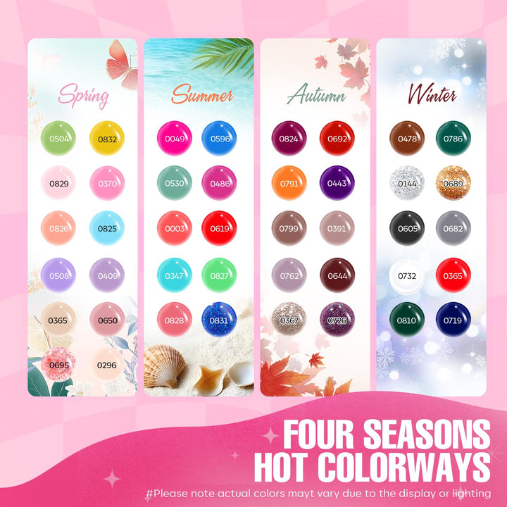 42 Colors Gel Nail Polish Kit with U V Light, 59 Pcs All Seasons Collection Colorful Gel Polish Essential Set with 5 Psc Matte/Glossy Base Top Coat, Salon Gifts for Women