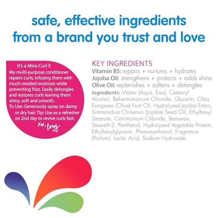 Leave in Conditioner Spray (8 Fl Oz) Paraben-Free Detangler for Kids' Curly Hair, Deep Conditioner & Tangle-Free Curls, Gentle & Nourishing with Keratin, Vitamin B5, Olive Oil & Jojoba Oil