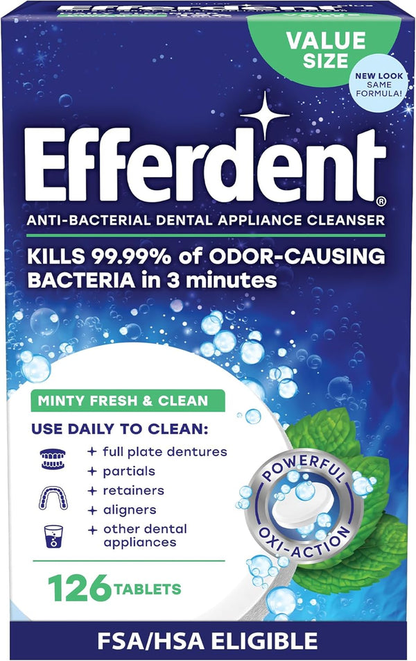 Retainer Cleaning Tablets, Denture Cleaning Tablets for Dental Appliances, Minty Fresh & Clean, 126 Count