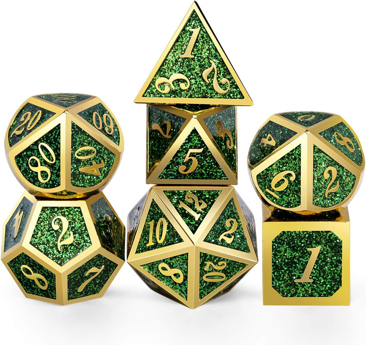 Metal Dice Set DND,  7 PCS Metallic Flowers D&D Dice with Gorgeous Gift Case for D&D Dungeons and Dragon Tabletop Game (Brown and Cream-Coloured)