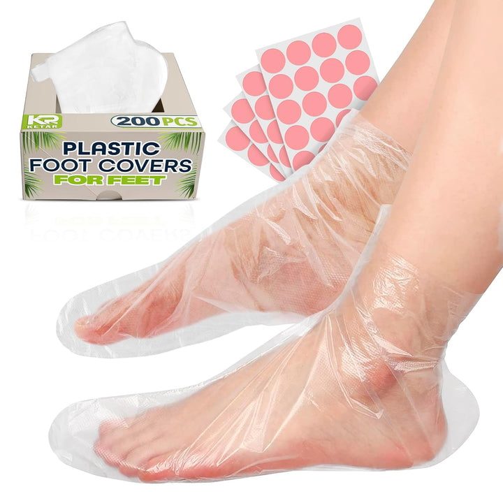 200 Pcs Plastic Foot Covers for Feet – Leak-Proof, Ribbed Anti-Slip Design with 200 Stickers for a Secure Fit – Plastic Foot Gloves for Moisturizing, Paraffin Wax Bags | Self Care & Holiday Gifting