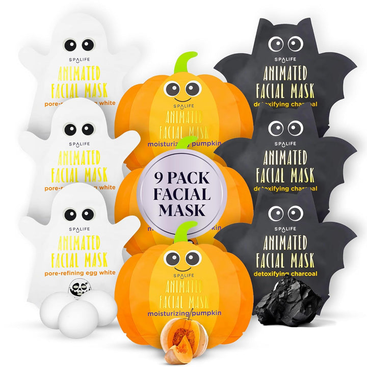 Facial Mask Sheet Bundle - Pumpkin, Ghost, Bat - Halloween Character Mask Bundle - Face Masks for Skin Care - Moisturizing Sheet Face Masks - Skincare Pack for Women - Spa Beauty Masks
