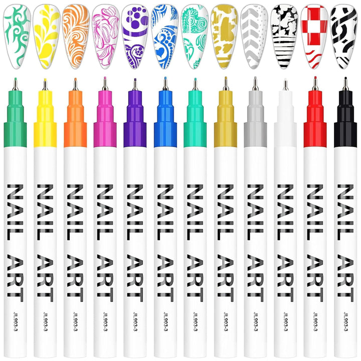 12 Color 3D Nail Art Pens Set,  0.5MM Nail Pens Nail Point Graffiti Dotting Pen Drawing Painting Liner Brush for DIY Nail Art Beauty Adorn Manicure Tools