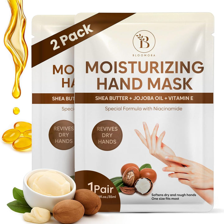 Repairing Hand Mask for Dry Cracked Hands, Hand Masks with Shea Butter, Jojoba Oil & Vitamin E, Moisturizing Gloves, Skin Care Gifts for Women & Men, Self Care Gifts for Women (6 Pairs)