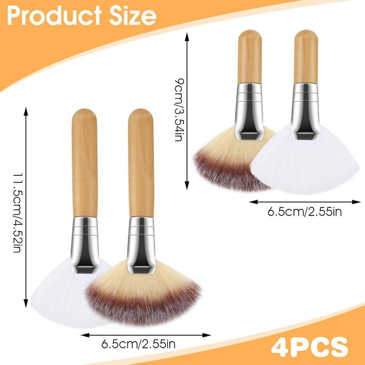 4Pcs Fluffy Facial Brushes Esthetician Fan Brushes Esthetician Short Handle Fan Brush Soft Bristle Highlighter Brush Face Makeup Tools for Powder Blush Body Powder Brush