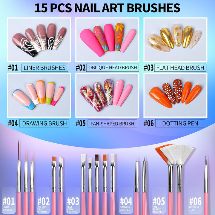 Nail Art Tools, Nail Brush, 15 PCS Nail Art Brushes, 5 PCS Nail Dotting Tool, Nail Stand, Nail Holder for Painting Nails, Press on Nail Stand, Nail Tools, Nail Design Tools