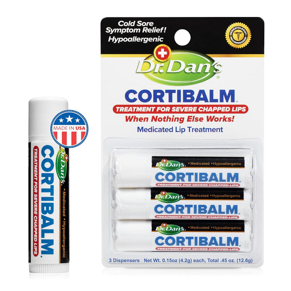 Cortibalm -3 Pack -For Dry Cracked Lips - Healing Lip Balm for Severely Chapped Lips- Designed for Men, Women and Children