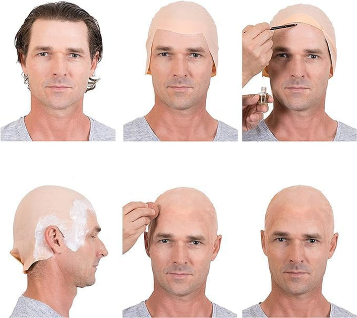 Latex Bald Cap for Adults - Beige Realistic Head Skin Bald Cap Wig for Men and Women - Halloween Costume Makeup Accessory for Theater, Cosplay and Dressup Apparel