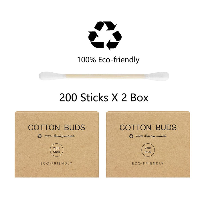 Bamboo Qtips Cotton Swabs with Wooden Sticks Q Tips for Ears 400 Count Bamboo Cotton Buds