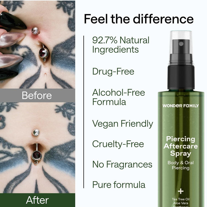 Piercing Aftercare Spray - Sterile Saline Solution for Piercings with Panthenol & Tea Tree Oil for Piercing Bumps Lip, Body, Nose Rings, & Ear Piercing Cleaner Keloid Bump Removal