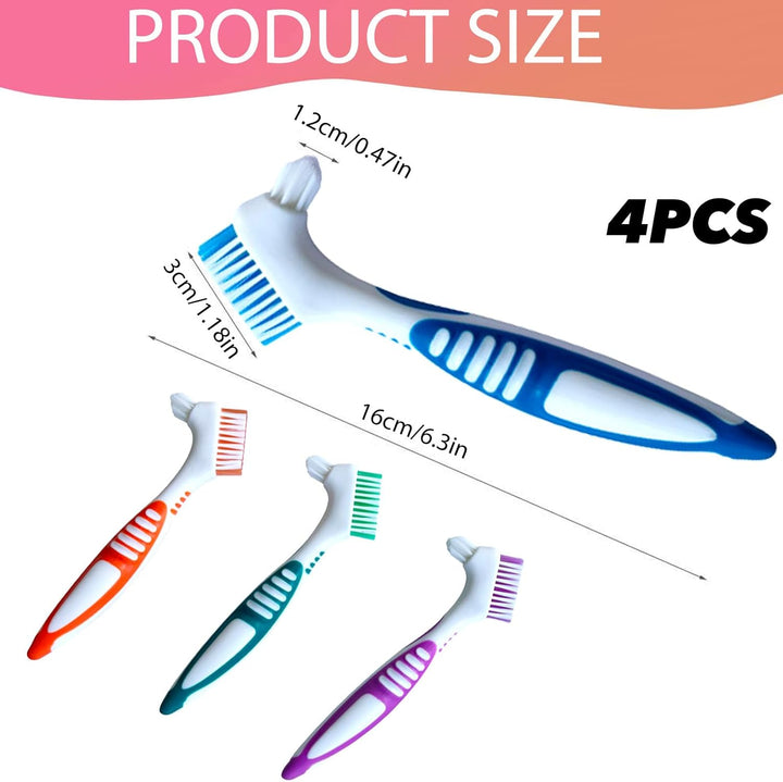 Denture Brush,4Pcs Denture Toothbrush,Dentures Cleaner Brush for Dental Devices,Mouth Guard, False Teeth,No-Slip Handle Dental Appliance Cleaning Brushs (4 Colors 4Pcs)