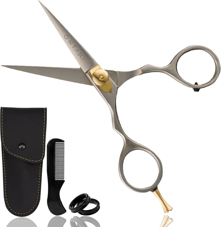 Premium Hand Forged Japanese Steel Hair Beard Mustache Scissors Cut Trim Groom Facial Hair Bangs (Black - 5.5")