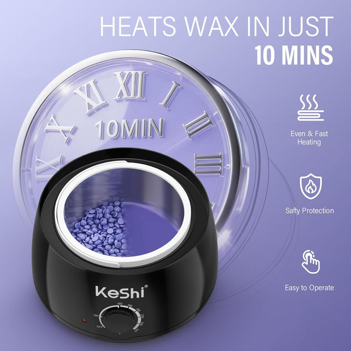 Waxing Kit, Painless Hair Removal Wax Warmer with 6 Bags Hard Waxbeans for Full Body, Legs, Face, Eyebrows & Bikini— Ideal for Both Women & Men