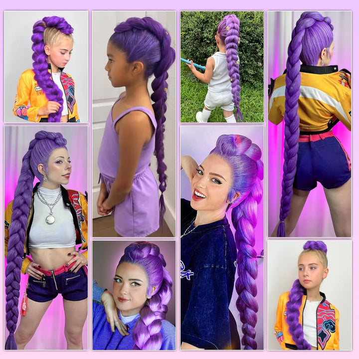 Long Purple Braiding Hair Pre Stretched Synthetic Braiding Hair Extensions for Braids, Purple Hair Extensions for Stage Party Halloween Costume Cosplay