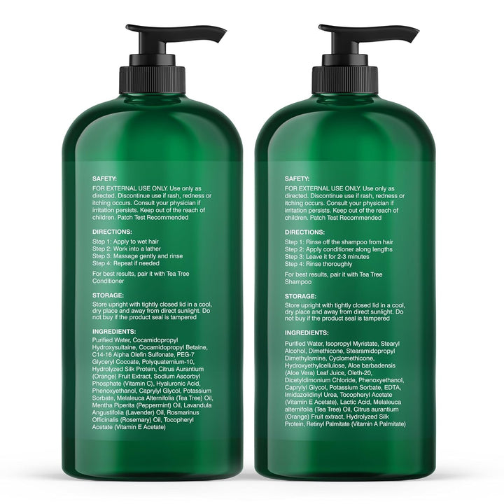 Tea Tree Shampoo and Conditioner Set | with 100% Pure Tea Tree Oil, for Itchy and Dry Scalp, Sulfate/Paraben Free | for Men and Women | 16 Fl Oz Each