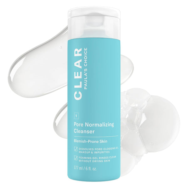 CLEAR Pore Normalizing Facial Cleanser, Acne Daily Face Wash, Salicylic Acid Face Cleanser for Clogged & Enlarged Pores, Redness & Blackheads, Fragrance Free