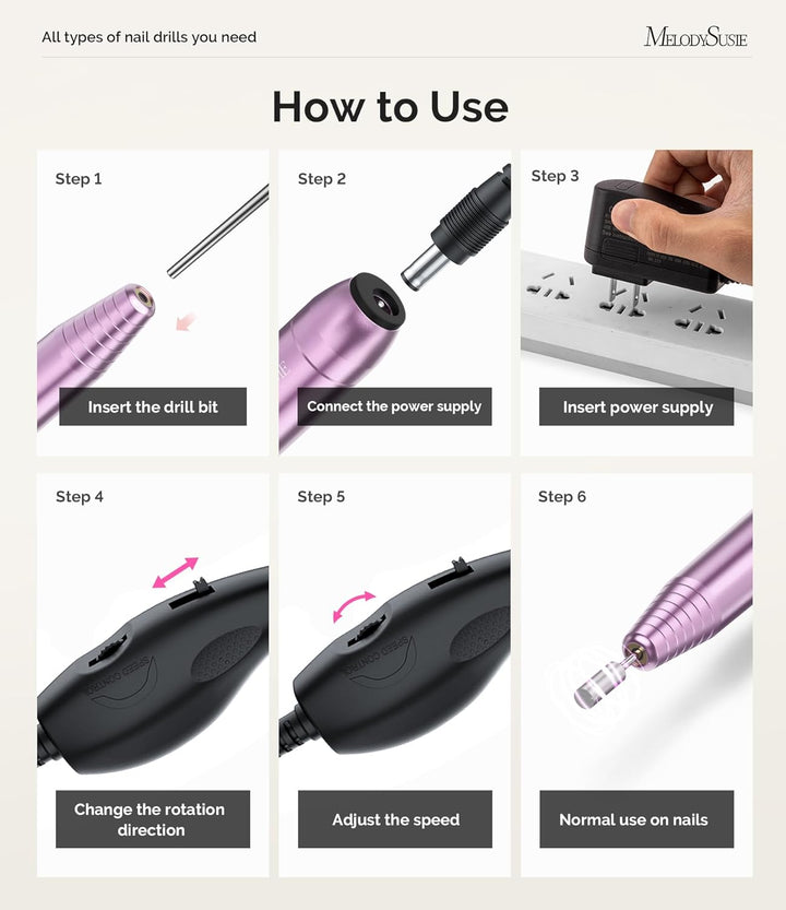 Portable Electric Nail Drill,Pc120B Compact Efile Electrical Professional Nail File Kit for Acrylic, Gel Nails, Manicure Pedicure Polishing Shape Tools Design for Home Salon Use, Purple