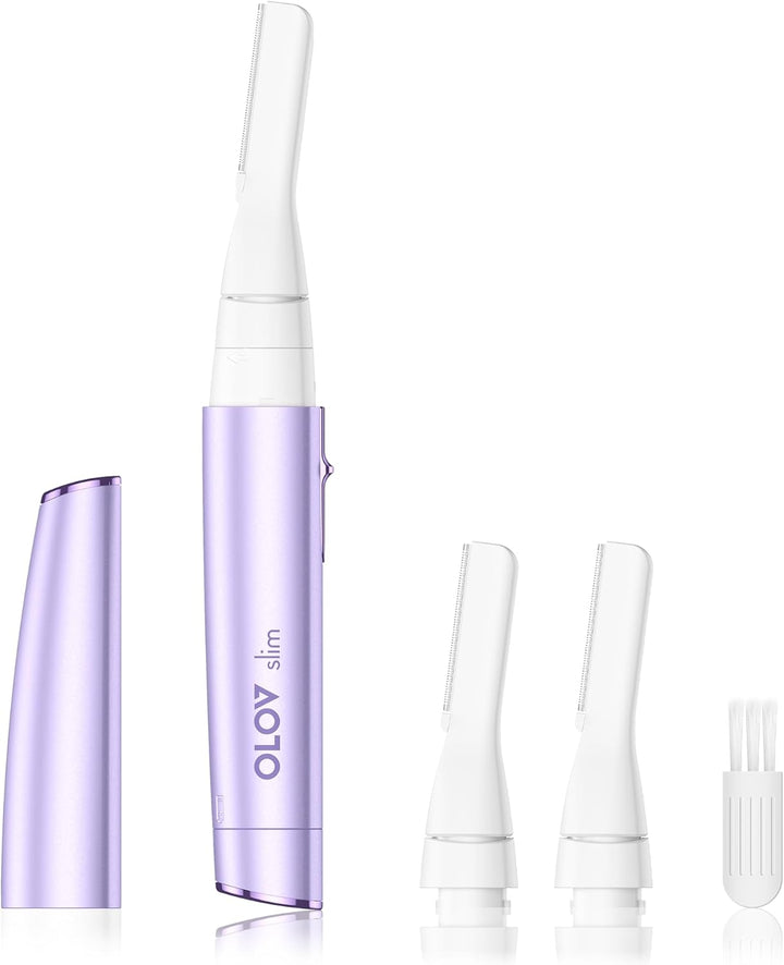 Facial Hair Removal for Women, Painless Eyebrow Trimmer with Pivoting Head, Electric Battery Operated Body Hair Remover with 2 Replaceable Blade for Face Neck Chin Bikini, Pink