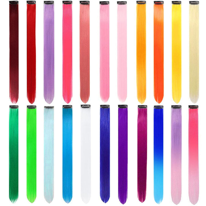 12 PCS Blue Hair Extensions Clip In, Colored Party Highlights Extension for Kids Girls Synthetic Hairpiece Straight 22 Inch