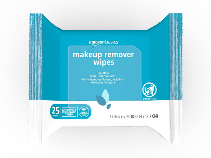 Makeup Remover Wipes, Gentle Cleansing, Dermatologist Tested, Fragrance-Free, Plant Based, Alcohol-Free, Removes Waterproof Mascara, 25 Count per Pack, Pack of 1