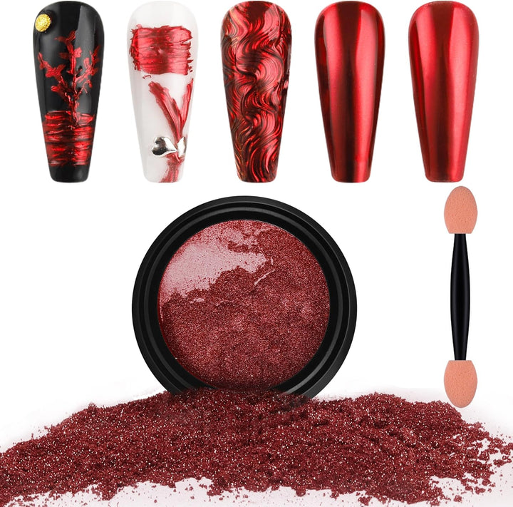 2 Jars Chrome Nail Powder White and Gold Pearl,Iridescent Aurora Powder Metallic Mirror Effect Pigment Pearlescent Mermaid Pearl Glitter Dust Kit (White and Gold)