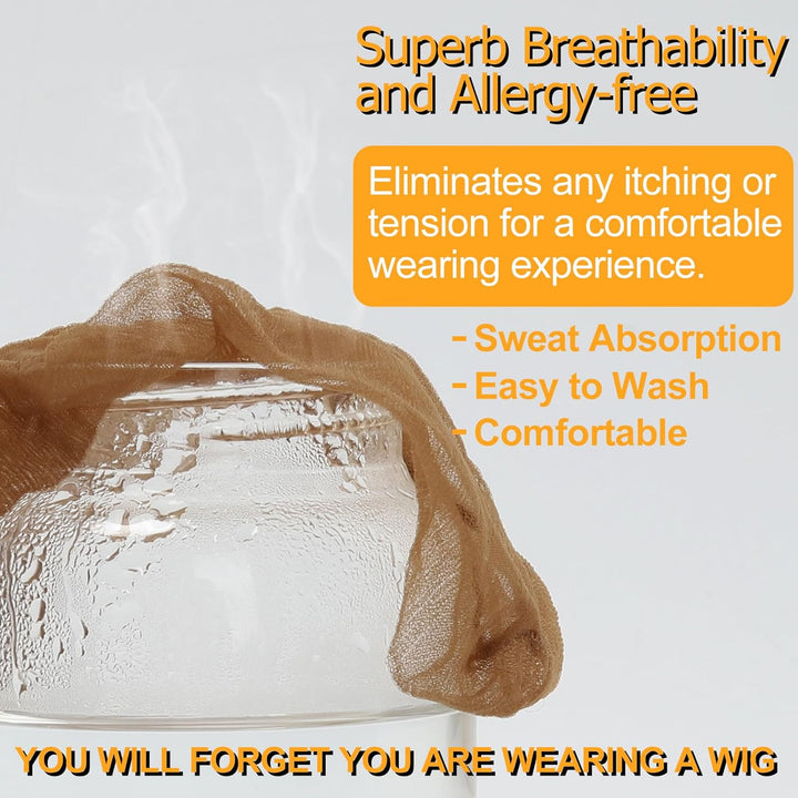 Dark Brown Skinlike HD Wig Cap for Women, 4 Pieces Invisible Ultra-Thin Stretchy Stocking Caps for Lace Front Wigs