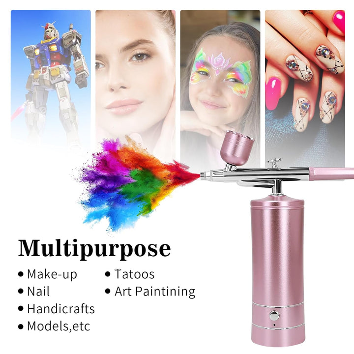 Airbrush Kit Air Brush Kit with Airbrush Compressor Nail Charms Wireless Air Brush for Barber, Nail Art, Cake Decor, Makeup, Model Painting (Pink)