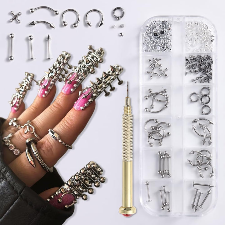 3D Mini Metal Punk Nail Art Studs Mixed Sizes Gold Black Cone Spikes Alloy Nail Rivets Jewelry for Women Goth Nail Art Charms Nails Accessories DIY Crafts Decorations