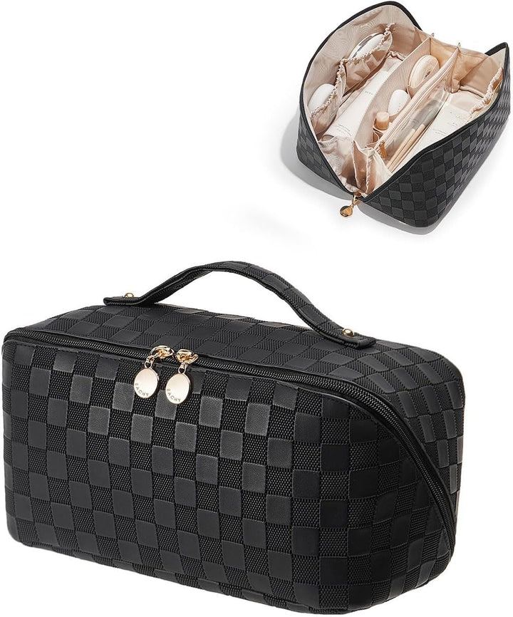 Travel Makeup Bag,Large Capacity Cosmetic Bags for Women,Waterproof Portable Pouch Open Flat Toiletry Bag Pattern Makeup Bag